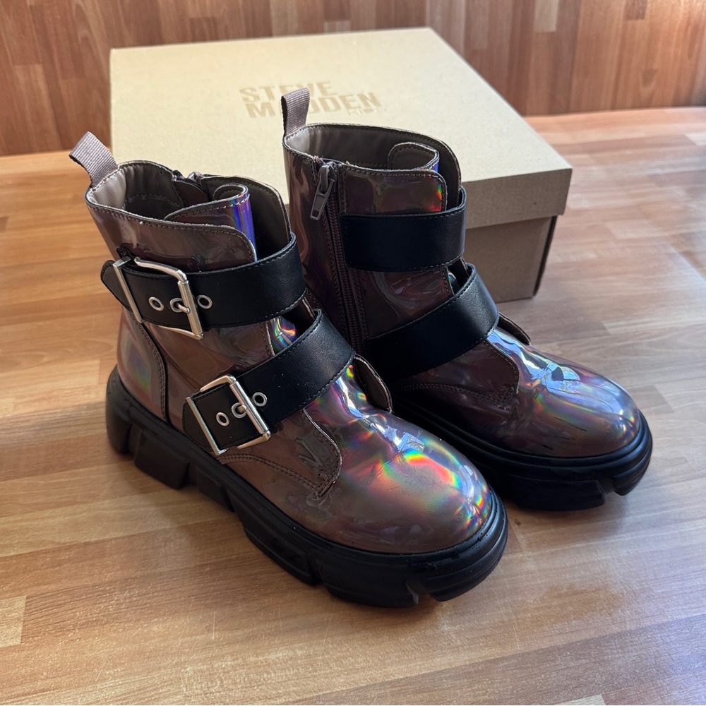 Steve Madden rammo pewter combat boots size 3
